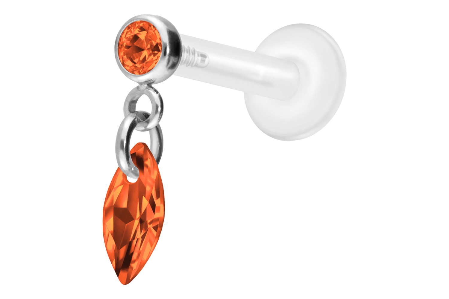 PTFE Labret Piercing mit Innengewinde + Titan-Aufsatz KRISTALLOVAL